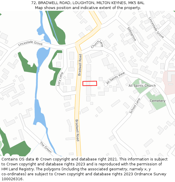 72, BRADWELL ROAD, LOUGHTON, MILTON KEYNES, MK5 8AL: Location map and indicative extent of plot