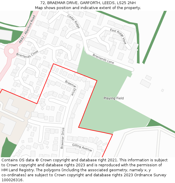 72, BRAEMAR DRIVE, GARFORTH, LEEDS, LS25 2NH: Location map and indicative extent of plot