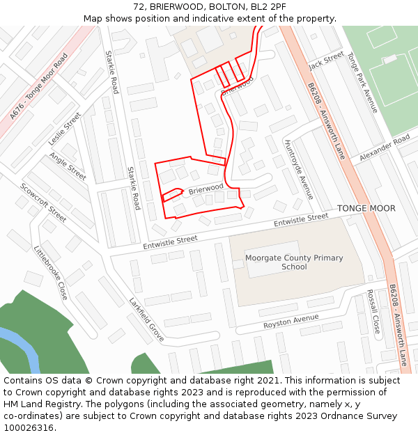 72, BRIERWOOD, BOLTON, BL2 2PF: Location map and indicative extent of plot