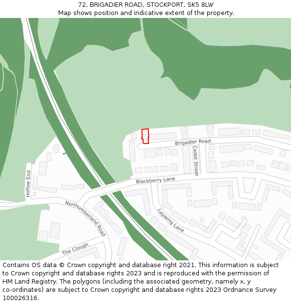 72, BRIGADIER ROAD, STOCKPORT, SK5 8LW: Location map and indicative extent of plot