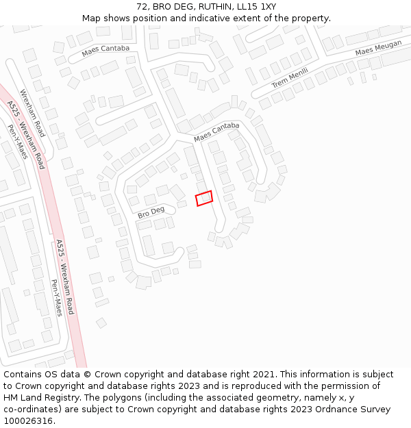 72, BRO DEG, RUTHIN, LL15 1XY: Location map and indicative extent of plot