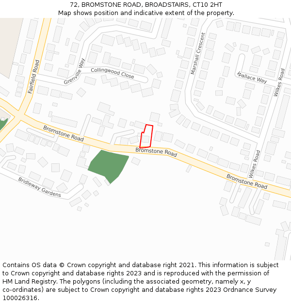 72, BROMSTONE ROAD, BROADSTAIRS, CT10 2HT: Location map and indicative extent of plot