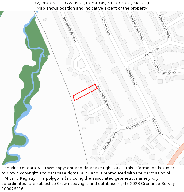 72, BROOKFIELD AVENUE, POYNTON, STOCKPORT, SK12 1JE: Location map and indicative extent of plot