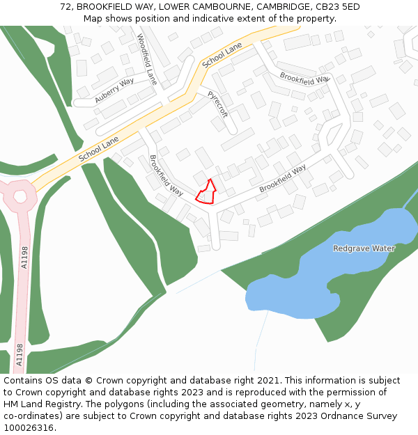 72, BROOKFIELD WAY, LOWER CAMBOURNE, CAMBRIDGE, CB23 5ED: Location map and indicative extent of plot