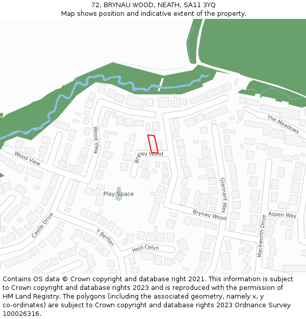 72, BRYNAU WOOD, NEATH, SA11 3YQ: Location map and indicative extent of plot