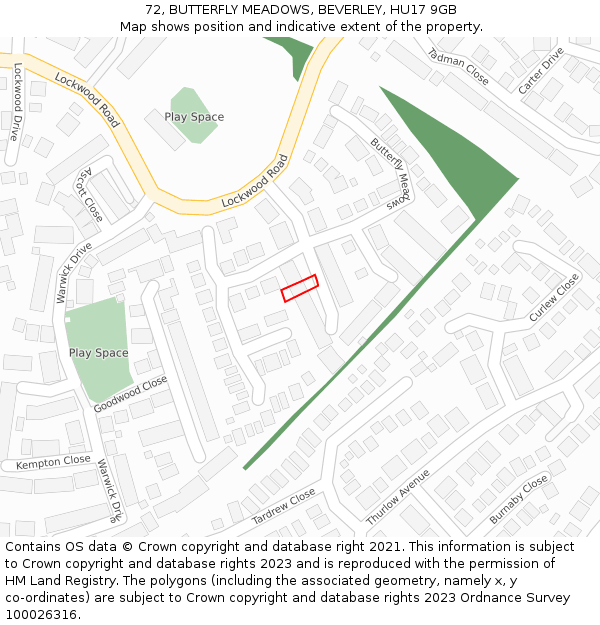 72, BUTTERFLY MEADOWS, BEVERLEY, HU17 9GB: Location map and indicative extent of plot