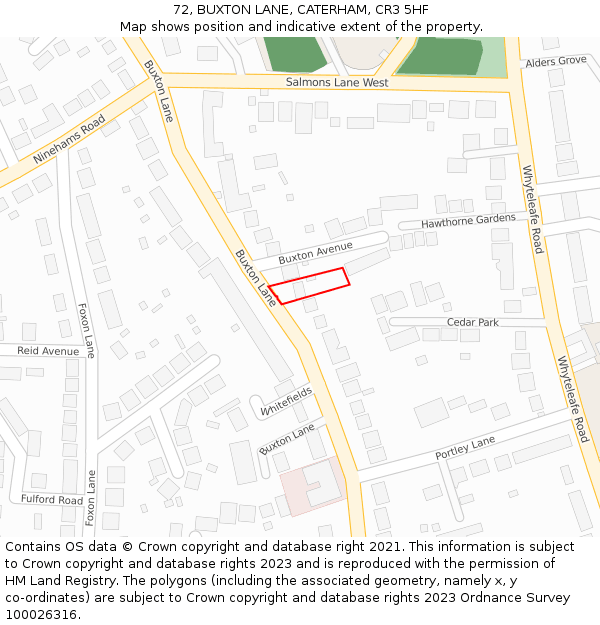 72, BUXTON LANE, CATERHAM, CR3 5HF: Location map and indicative extent of plot