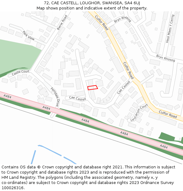 72, CAE CASTELL, LOUGHOR, SWANSEA, SA4 6UJ: Location map and indicative extent of plot