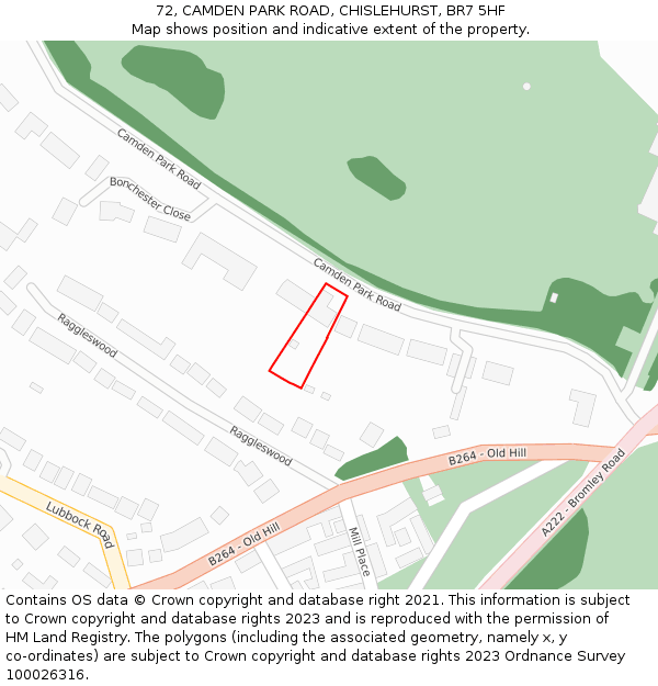 72, CAMDEN PARK ROAD, CHISLEHURST, BR7 5HF: Location map and indicative extent of plot