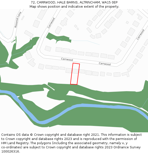 72, CARRWOOD, HALE BARNS, ALTRINCHAM, WA15 0EP: Location map and indicative extent of plot