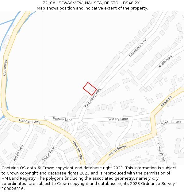 72, CAUSEWAY VIEW, NAILSEA, BRISTOL, BS48 2XL: Location map and indicative extent of plot