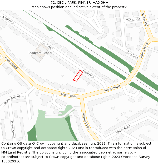 72, CECIL PARK, PINNER, HA5 5HH: Location map and indicative extent of plot