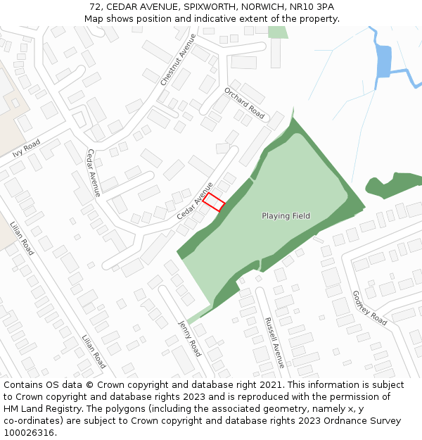 72, CEDAR AVENUE, SPIXWORTH, NORWICH, NR10 3PA: Location map and indicative extent of plot