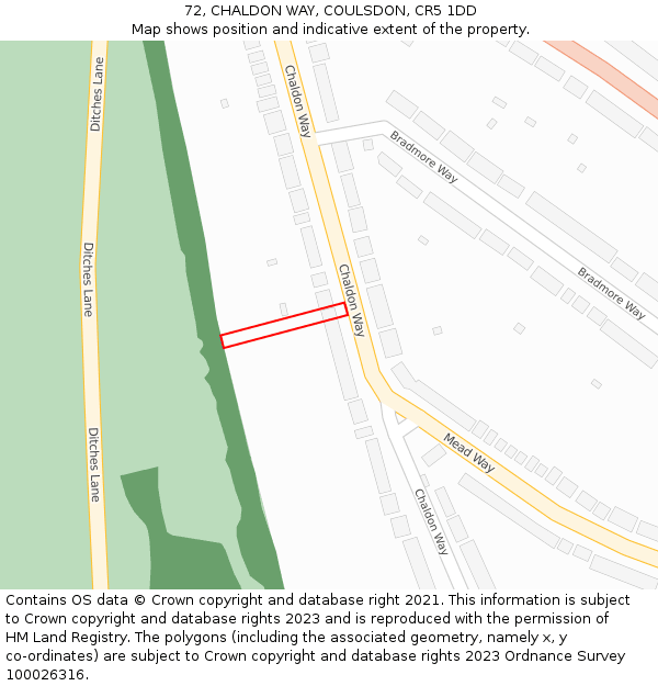 72, CHALDON WAY, COULSDON, CR5 1DD: Location map and indicative extent of plot