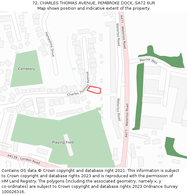 72, CHARLES THOMAS AVENUE, PEMBROKE DOCK, SA72 6UR: Location map and indicative extent of plot