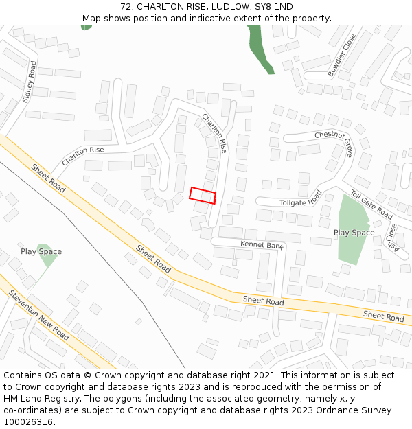 72, CHARLTON RISE, LUDLOW, SY8 1ND: Location map and indicative extent of plot