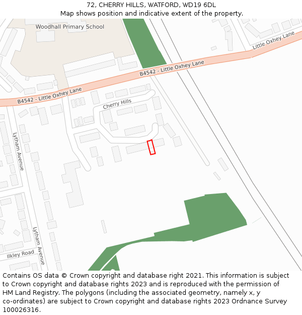 72, CHERRY HILLS, WATFORD, WD19 6DL: Location map and indicative extent of plot