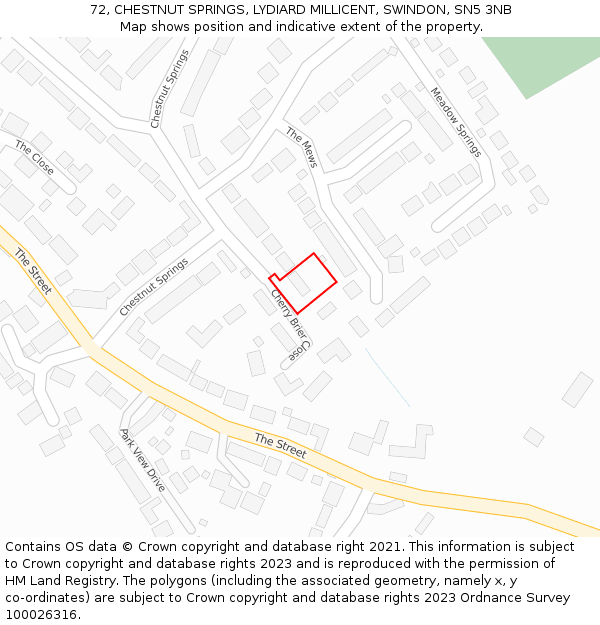 72, CHESTNUT SPRINGS, LYDIARD MILLICENT, SWINDON, SN5 3NB: Location map and indicative extent of plot