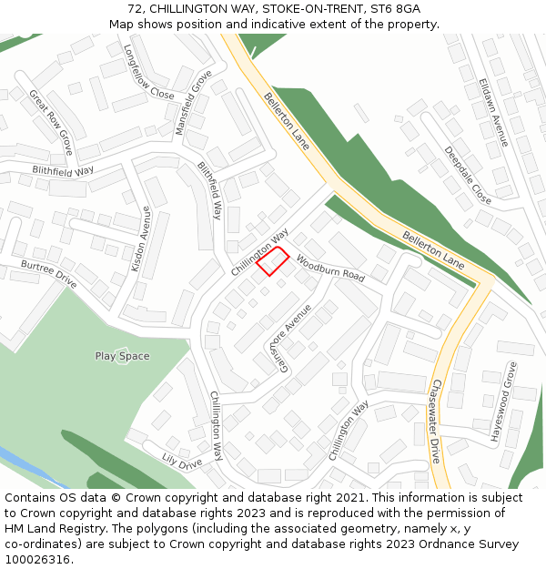 72, CHILLINGTON WAY, STOKE-ON-TRENT, ST6 8GA: Location map and indicative extent of plot