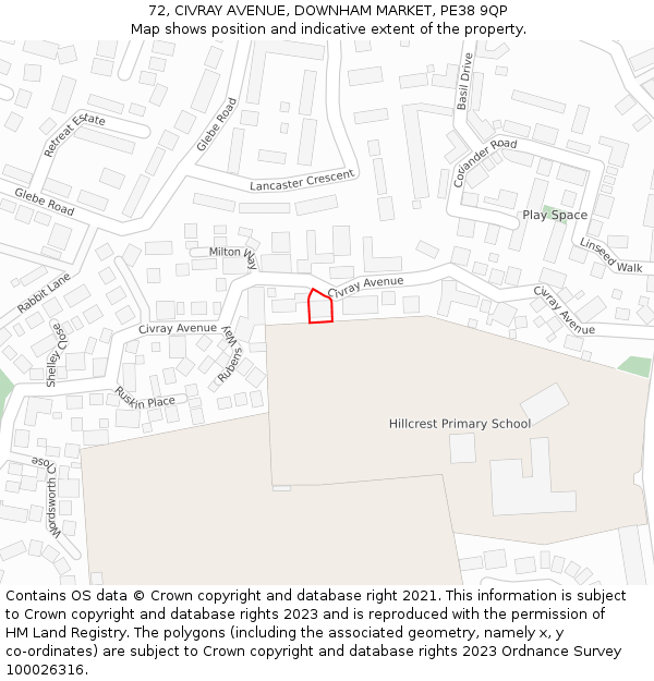 72, CIVRAY AVENUE, DOWNHAM MARKET, PE38 9QP: Location map and indicative extent of plot