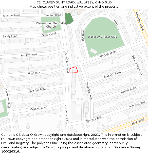 72, CLAREMOUNT ROAD, WALLASEY, CH45 6UD: Location map and indicative extent of plot