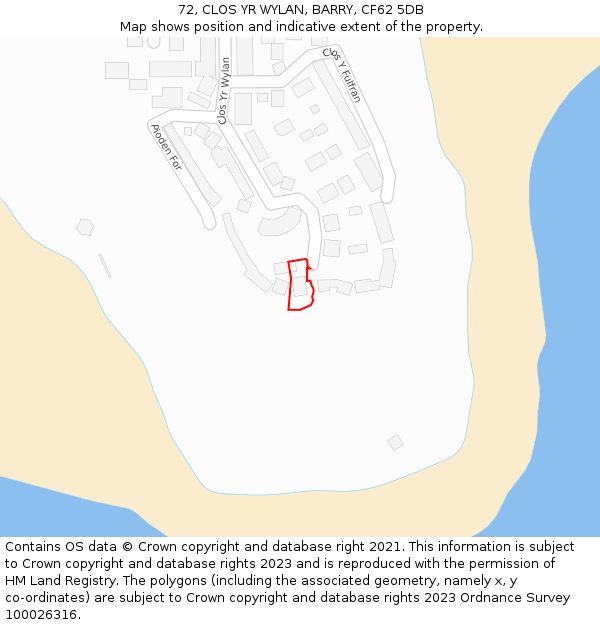 72, CLOS YR WYLAN, BARRY, CF62 5DB: Location map and indicative extent of plot