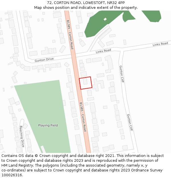 72, CORTON ROAD, LOWESTOFT, NR32 4PP: Location map and indicative extent of plot