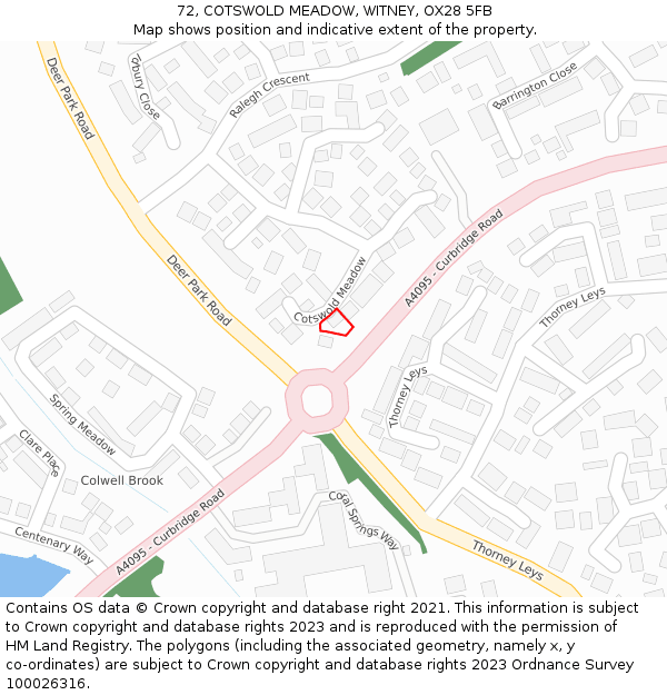72, COTSWOLD MEADOW, WITNEY, OX28 5FB: Location map and indicative extent of plot