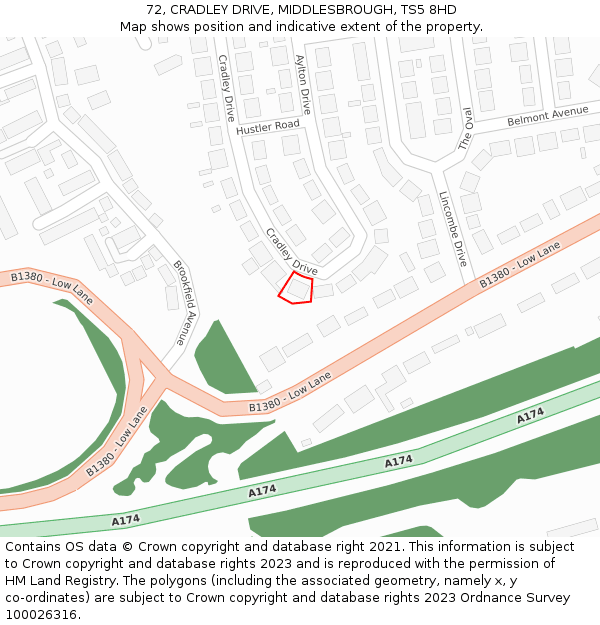 72, CRADLEY DRIVE, MIDDLESBROUGH, TS5 8HD: Location map and indicative extent of plot