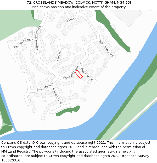 72, CROSSLANDS MEADOW, COLWICK, NOTTINGHAM, NG4 2DJ: Location map and indicative extent of plot