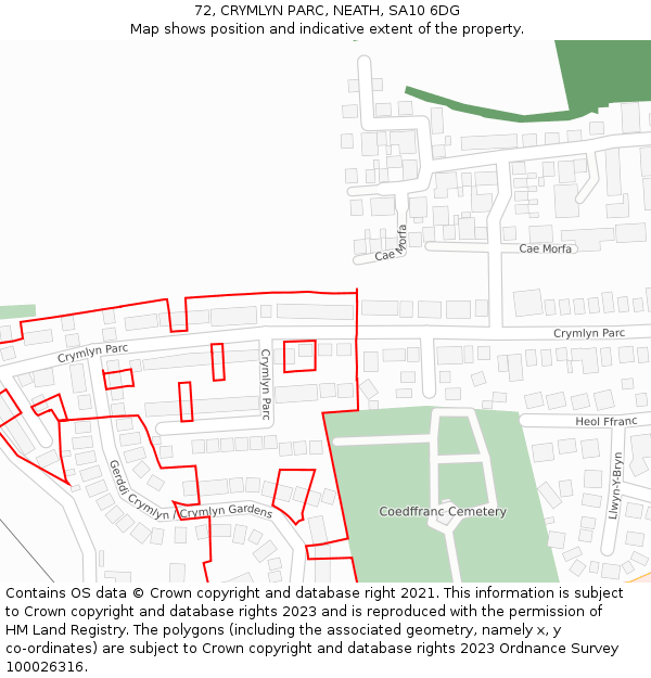 72, CRYMLYN PARC, NEATH, SA10 6DG: Location map and indicative extent of plot