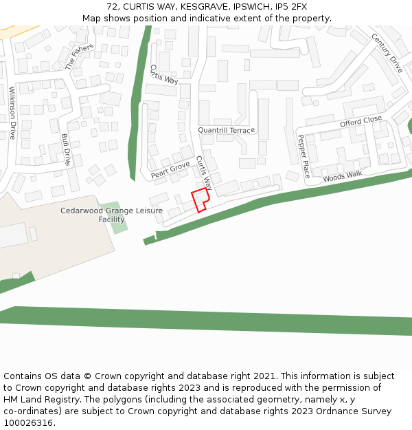 72, CURTIS WAY, KESGRAVE, IPSWICH, IP5 2FX: Location map and indicative extent of plot