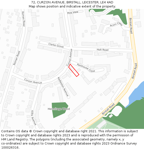 72, CURZON AVENUE, BIRSTALL, LEICESTER, LE4 4AD: Location map and indicative extent of plot