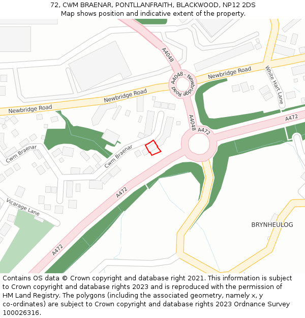 72, CWM BRAENAR, PONTLLANFRAITH, BLACKWOOD, NP12 2DS: Location map and indicative extent of plot