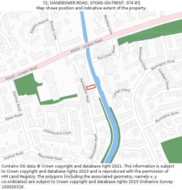 72, DANEBOWER ROAD, STOKE-ON-TRENT, ST4 8TJ: Location map and indicative extent of plot