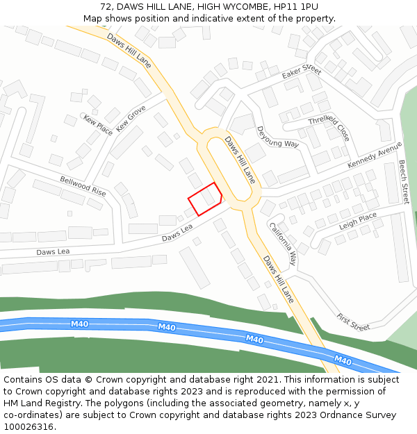 72, DAWS HILL LANE, HIGH WYCOMBE, HP11 1PU: Location map and indicative extent of plot