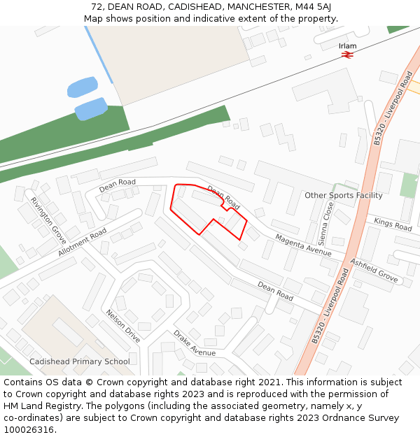 72, DEAN ROAD, CADISHEAD, MANCHESTER, M44 5AJ: Location map and indicative extent of plot