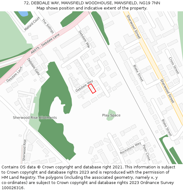 72, DEBDALE WAY, MANSFIELD WOODHOUSE, MANSFIELD, NG19 7NN: Location map and indicative extent of plot