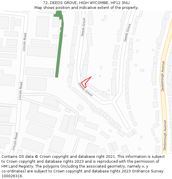 72, DEEDS GROVE, HIGH WYCOMBE, HP12 3NU: Location map and indicative extent of plot