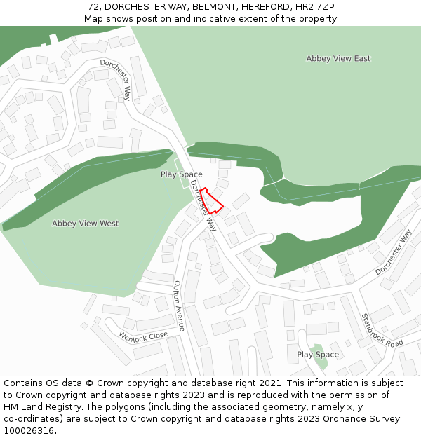 72, DORCHESTER WAY, BELMONT, HEREFORD, HR2 7ZP: Location map and indicative extent of plot