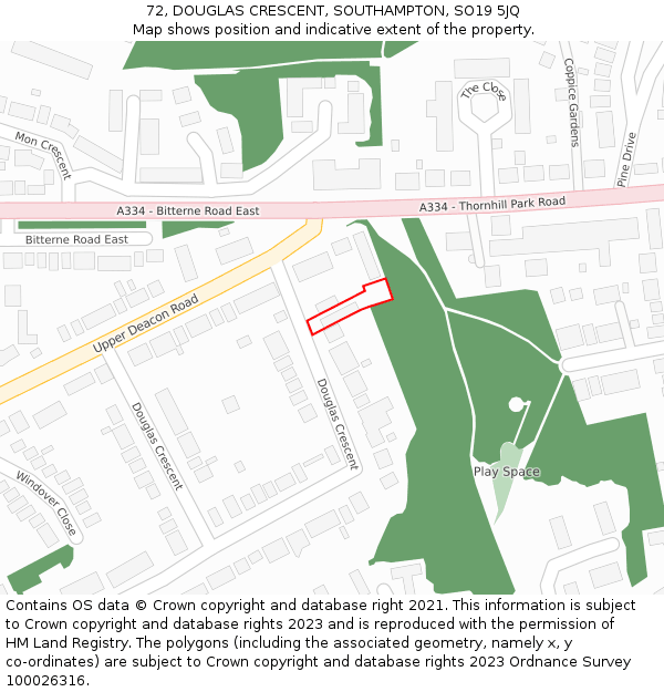 72, DOUGLAS CRESCENT, SOUTHAMPTON, SO19 5JQ: Location map and indicative extent of plot
