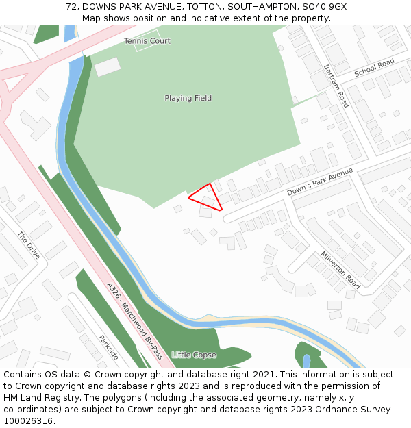 72, DOWNS PARK AVENUE, TOTTON, SOUTHAMPTON, SO40 9GX: Location map and indicative extent of plot