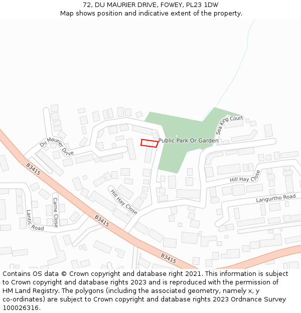 72, DU MAURIER DRIVE, FOWEY, PL23 1DW: Location map and indicative extent of plot