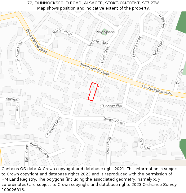 72, DUNNOCKSFOLD ROAD, ALSAGER, STOKE-ON-TRENT, ST7 2TW: Location map and indicative extent of plot