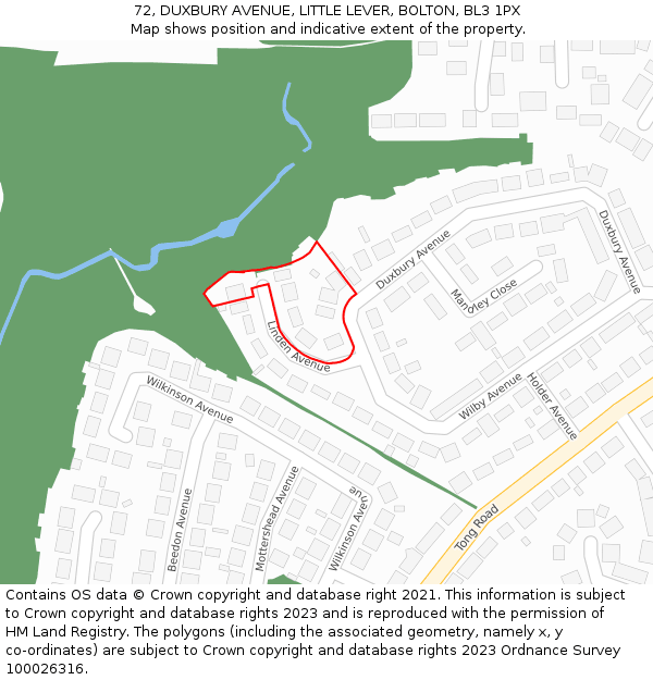 72, DUXBURY AVENUE, LITTLE LEVER, BOLTON, BL3 1PX: Location map and indicative extent of plot