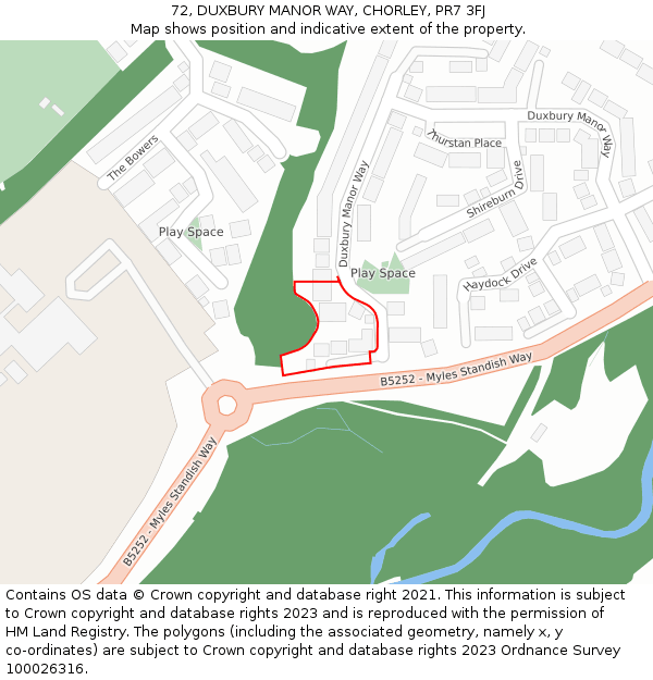 72, DUXBURY MANOR WAY, CHORLEY, PR7 3FJ: Location map and indicative extent of plot