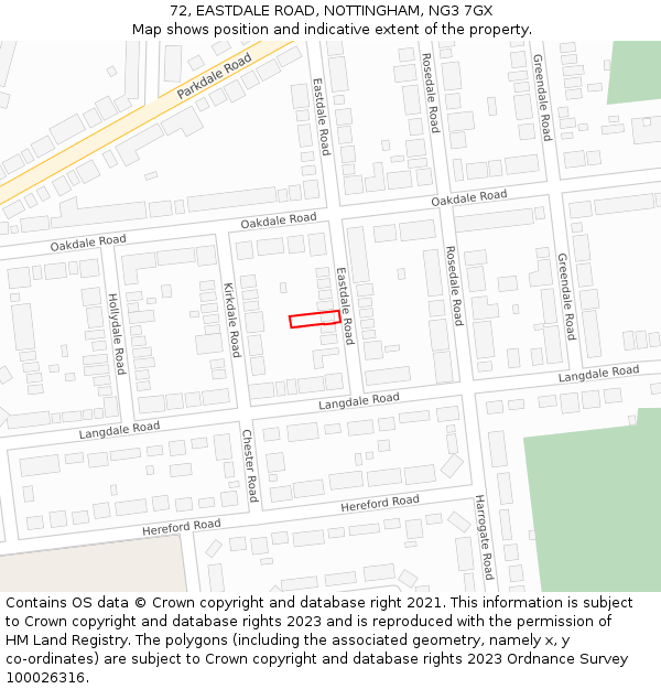 72, EASTDALE ROAD, NOTTINGHAM, NG3 7GX: Location map and indicative extent of plot