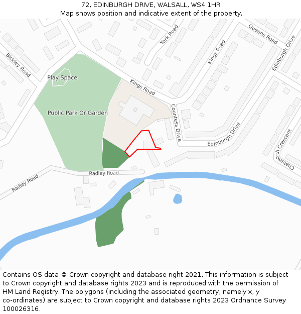72, EDINBURGH DRIVE, WALSALL, WS4 1HR: Location map and indicative extent of plot