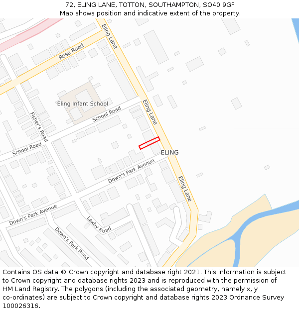 72, ELING LANE, TOTTON, SOUTHAMPTON, SO40 9GF: Location map and indicative extent of plot