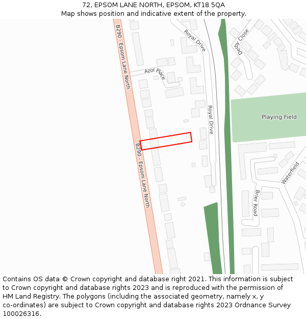 72, EPSOM LANE NORTH, EPSOM, KT18 5QA: Location map and indicative extent of plot